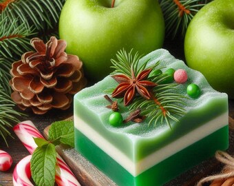 Organic Handmade Soap Natural Ingredients Apple Peppermint Fir Scent Clove Aromatherapy Bath Product Winter Gift Valentine Day Romantic