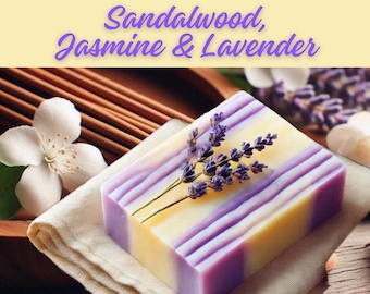Organic Sandalwood Jasmine Lavender Soap Bar • Handmade Natural Soap • Aromatherapy Spa Gift • Vegan Skincare