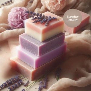 Set de regalo de jabón de lavanda y rosa, idea romántica para un baño con flores naturales, cuidado de la piel orgánico, artículo de lujo, regalo de aniversario, aromaterapia.