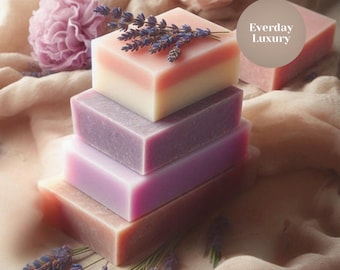 Lavender Rose Soap Gift Set Romantic Bath Idea Natural Flower Organic Skincare Luxury Item Anniversary Present Aromatherapy