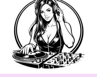 DJ girl logo SVG, Cartoon Dj girl, Retro Tv Show Clipart, Cricut Cutting File, Laser Engraving Design, PNG 300 dpi, Instant Download