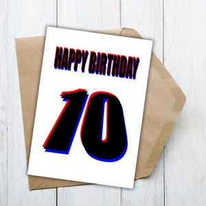 Tarjeta de décimo cumpleaños con efecto de diseño 3D: un diseño vibrante y moderno para celebrar una década memorable