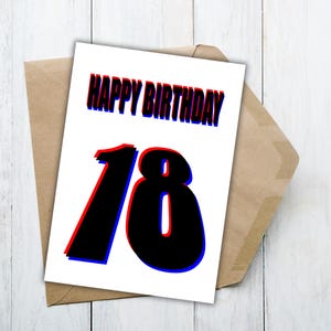 Tarjeta de cumpleaños número 18 con efecto de diseño 3D: un diseño vibrante y moderno para celebrar una década memorable