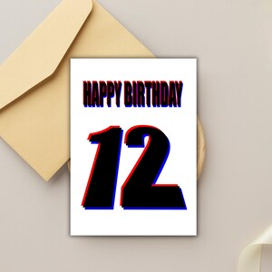 3D Design Effect 12nd Birthday Card- A Vibrant and Modern Design for Celebrating a Memorable Decade