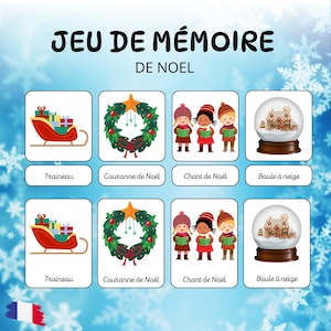 40 Cartes mémoire de Noël, Jeu de 40 cartes pour enfant en français, 40 Cartes d'apprentissage sur l'Hiver, Jeu de 40 cartes mémoire de Noël