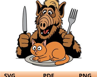 Alf eating cat cartoon / PNG - PDF - SVG / digital download