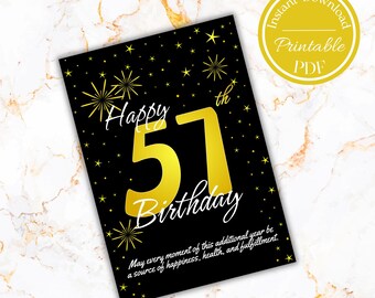 Happy 57th birthday gold and black card funny