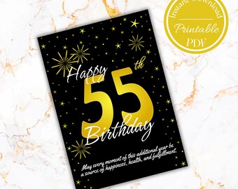Happy 55th birthday card black and gold funny with stars.