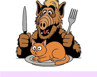 Alf eating cat cartoon multilayer / PNG - PDF - SVG /