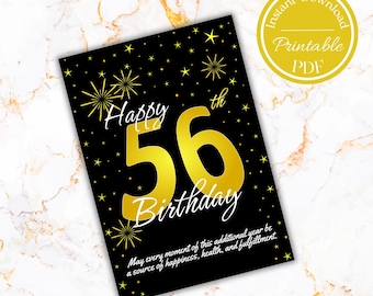 happy 56th birthday card black and gold funny