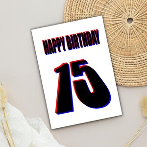 3D Design Effect 15th Birthday Card- A Vibrant and Modern Design for Celebrating a Memorable Decade