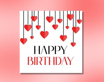 Elegant Birthday Card with Hanging Hearts and a Warm Message