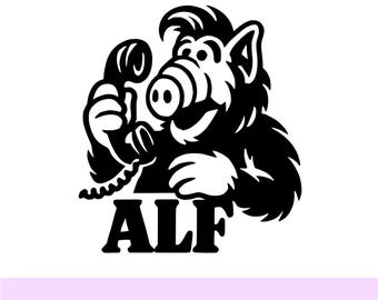 Alf on the Phone SVG, Cartoon Alien, Retro TV Show Clipart, Cricut Cutting File, Laser Engraving Design, PNG 300 dpi, Instant Download