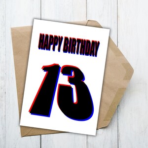 Biglietto d'auguri per il 13° compleanno con effetto design 3D: un design vivace e moderno per celebrare un decennio memorabile