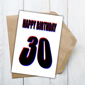 3D - Biglietto di auguri per il 30° compleanno - Design con contorno rosso e blu