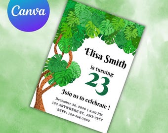 Customizable monstera-themed birthday invitation card