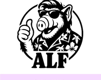Alf at the beach SVG, Cartoon Alien, Retro TV Show Clipart, Cricut Cutting File, Laser Engraving Design, PNG 300dpi, Instant Download