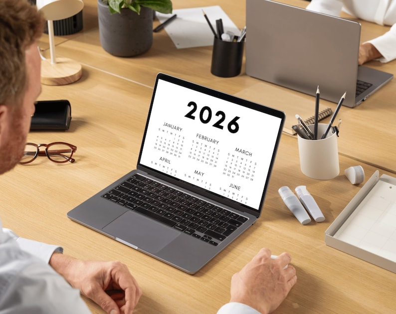 2026 Calendar Single Page Full Year Calendar Desk Calendar Wall