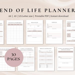 End of life planner | just in case of emergency binder | if I die binder | death planner | Printable planner | Funeral planner | A4, A5, US