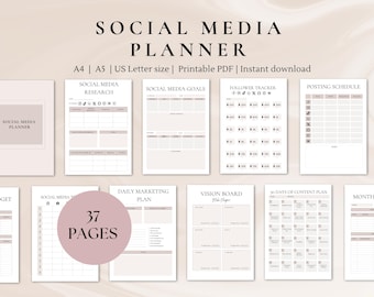 Social media planner | Plan content for your social media Facebook, Tiktok, Instagram and more | printable planner | A4, A5, US Letter size