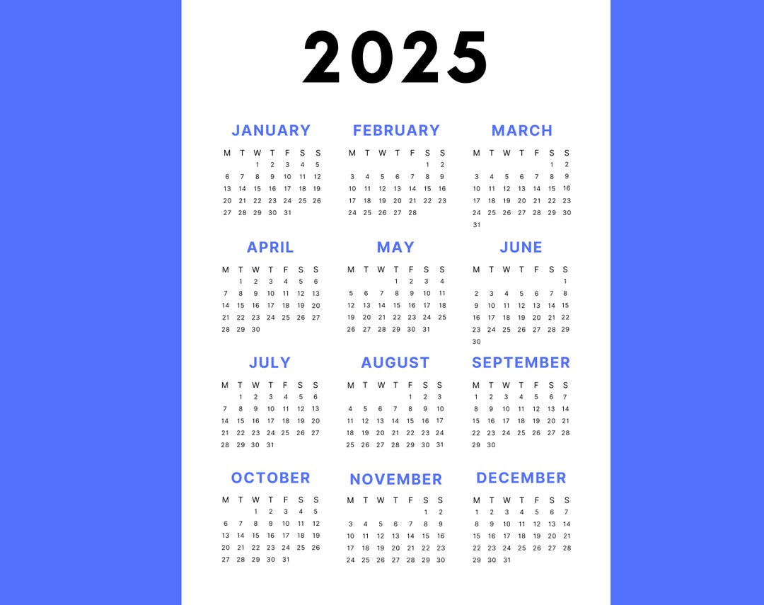 2025 Calendar Single Page Yearly Calendar Desk Calendar Wall Calendar ...
