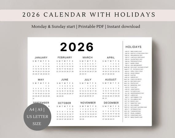 2026年カレンダー（祝日付き） | 1ページ | 年間カレンダー | 卓上