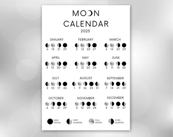 Moon Calendar 2025 | Lunar Calendar | Moon Phase Calendar