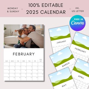 EDITABLE Calendar 2025 | Calendar template | photo calendar | wall calendar 2025 | family calendar | Edit in Canva | plr planner