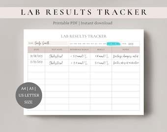 Lab results tracker | lab tracker | lab test results tracker | printable tracker | medical tracker | blood sugar tracker