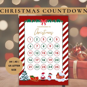 Christmas Countdown calendar | Christmas planner | Printable countdown calendar | kids christmas | instant download | advent calendar