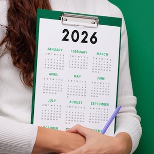 2026 Calendar | Single page | Sunday start | Monday start | Desk calendar | wall calendar | printable calendar | 2026 planner | printable planner | calendar template | calendar digital | digital planner | calendar 2026 | Instant download | 2026 year calendar | full year calendar | minimal calendar |  aesthetic calendar |  2026 calendar poster | yearly calendar | advent calendar | PDF | journal calendar | green calendar | homeschool planner