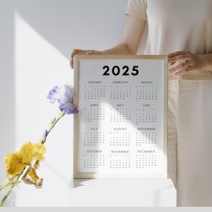 2025 year calendar | full year calendar | minimal calendar |  aesthetic calendar | family calendar | editable calendar | 2025 calendar poster | yearly calendar | advent calendar | 
birthday calendar