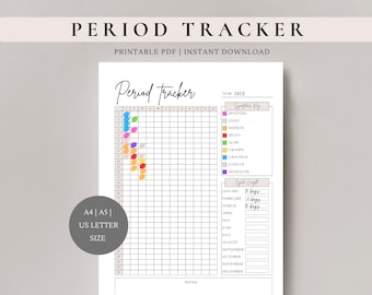 Period tracker | period planner | Period tracker printable | menstruation tracker | printable tracker | A4, A5, US letter size