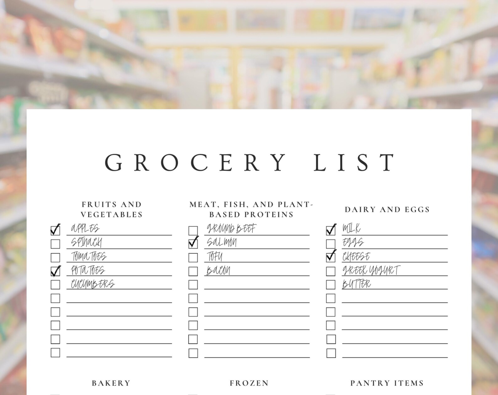 Grocery List Grocery List Printable Grocery List Template Food