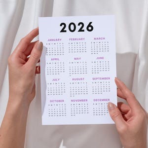 2026 Calendar | Single page | Sunday start | Monday start | Desk calendar | wall calendar | printable calendar | 2026 planner | printable planner | calendar template | calendar digital | digital planner | calendar 2026 | Instant download | 2026 year calendar | full year calendar | minimal calendar |  aesthetic calendar |  2026 calendar poster | yearly calendar | advent calendar | PDF | Purple calendar | journal calendar