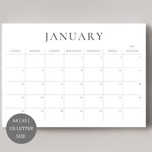 2025 planner |  2025 monthly Calendar | Sunday & Monday start |  Printable planner |  minimal calendar  | calendar landscape