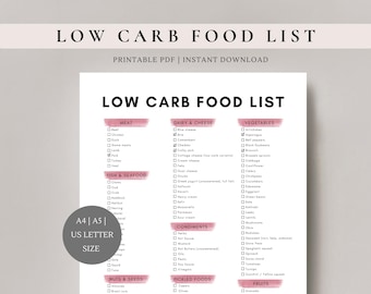Low carb food list | keto food list | meal planner | grocery list | printable planner | A4, A5, US Letter