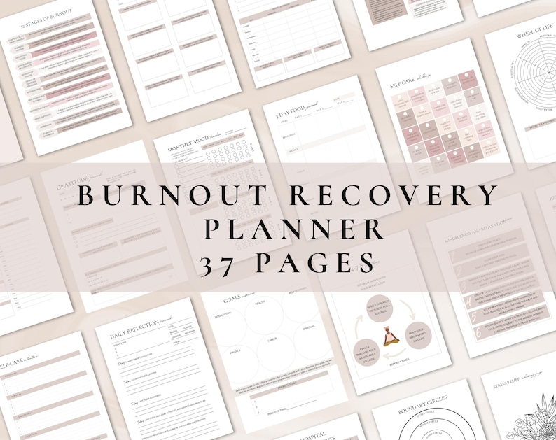 Burnout recovery planner | adhd burnout | burnout workbook | Stress relief | Mental health | anxiety journal | therapy worksheets | therapy tools | digital planner | digital download |  Printable planner | 
organization | 
adhd planner