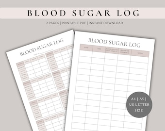 Blood sugar log | blood sugar tracker | blood glucose log | diabetes tracker | blood sugar reading | Printable tracker | A4, A5, US Letter
