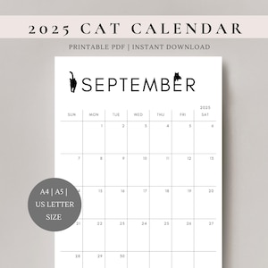 Cat calendar | 2025 calendar | cat planner | gifts for cat lovers | wall calendar | printable calendar | A4, A5, US Letter size