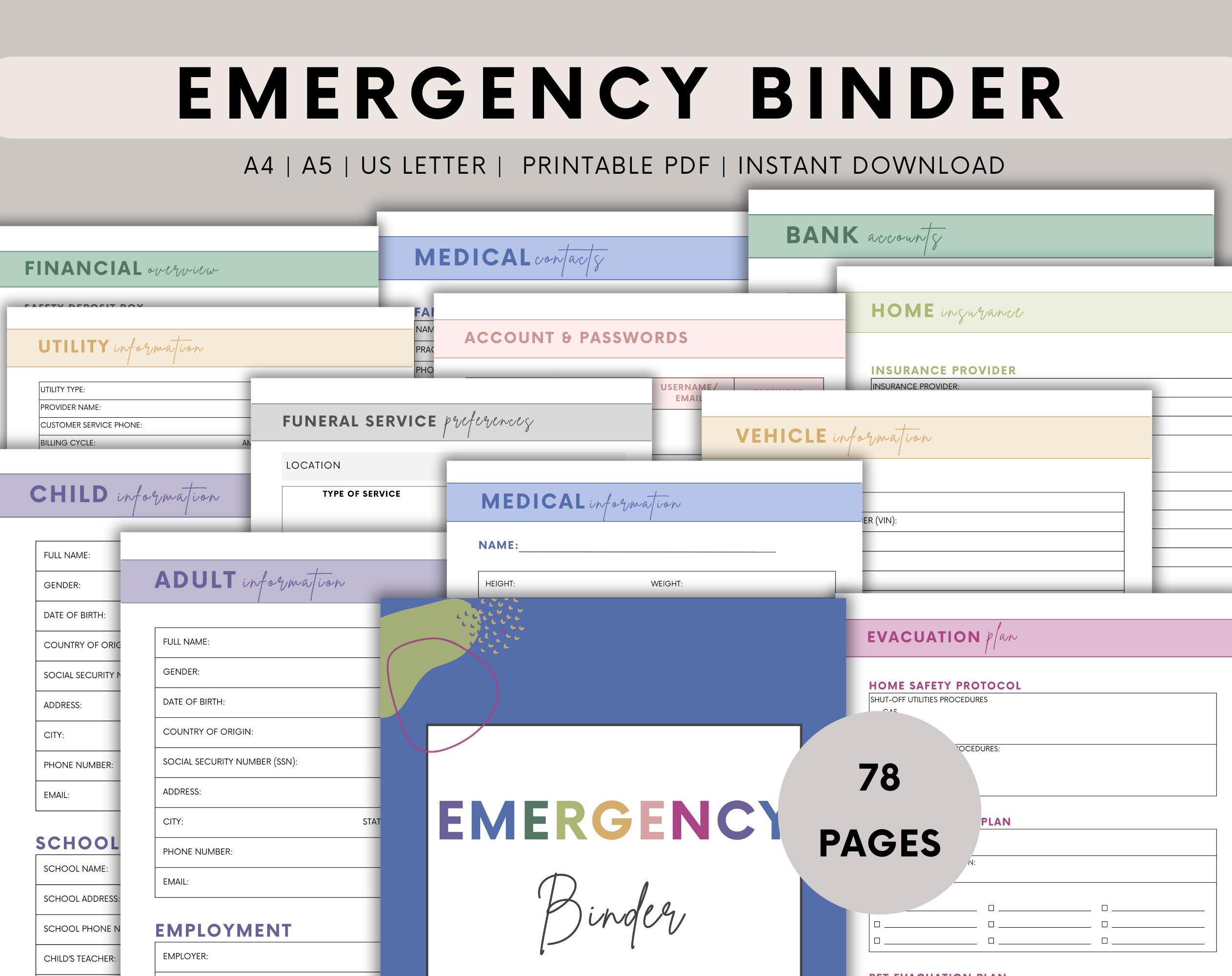 Emergency Binder | Family Emergency Planner | Just in Case of