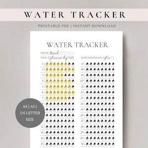 Water Tracker | Hydratation tracker | Water intake log | Printable tracker | A4, A5, US Letter