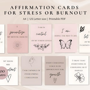 100 Affirmatiekaarten voor stress en burn-out | Afdrukbaar | woorden van bevestiging | positieve bevestigingskaarten | dagelijkse affirmaties