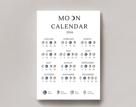 2026TYPE-MOONカレンダー Moon Calendar 2026 | Lunar Calendar | Moon Phase | Printable