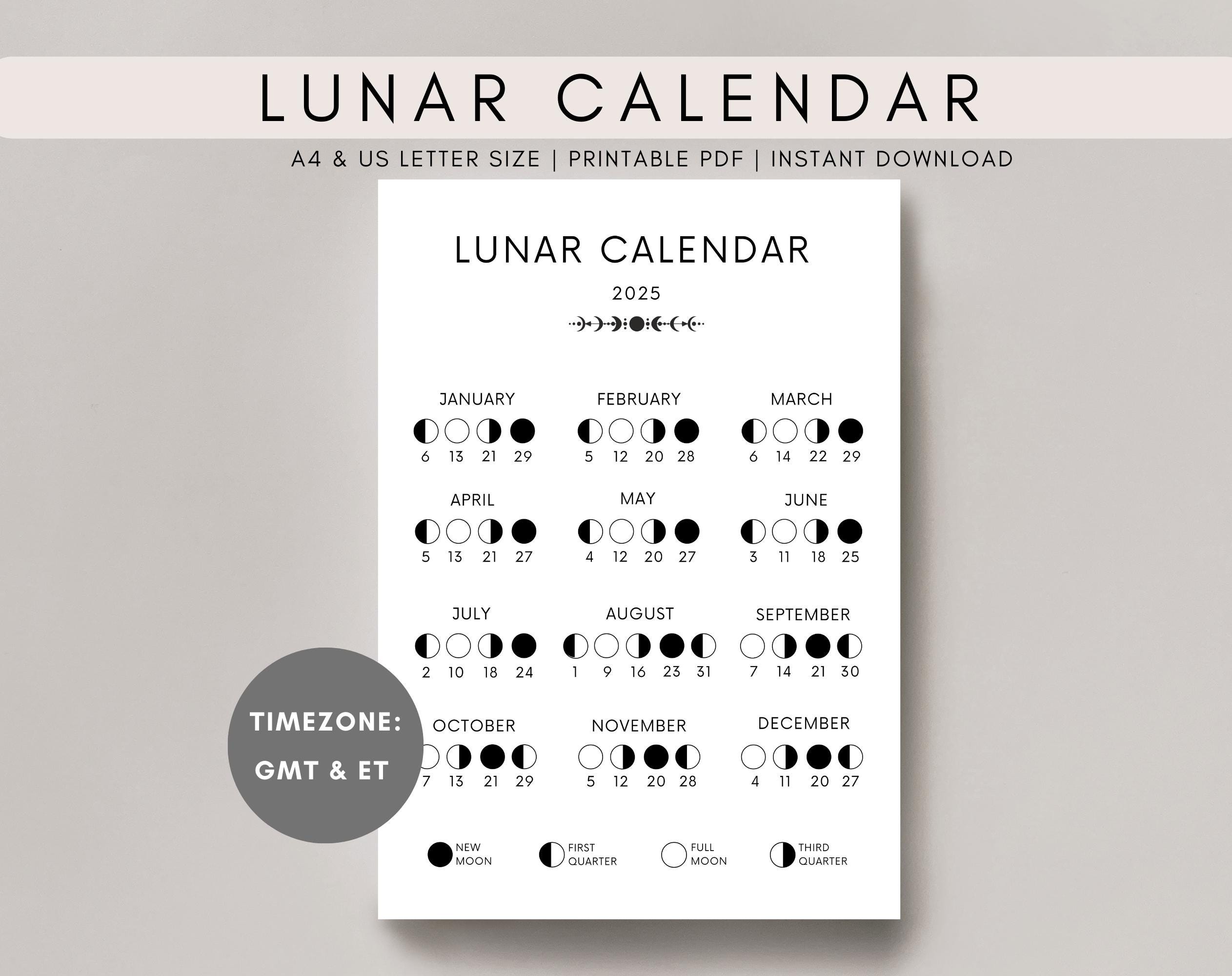 Lunar Calendar 2025 | Moon Calendar | Lunar Phase Calendar