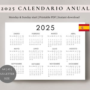 Calendario 2025 Español | 2025 Spanish calendar | Página única | Calendario horizontal | Planificador 2025 |   Calendario imprimible