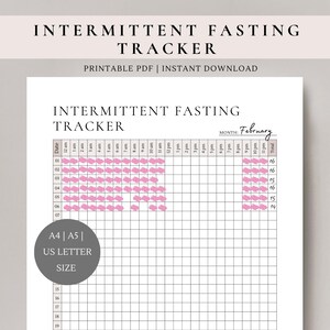 Tracker voor intermitterend vasten | voedingsdagboek | Eetblok | Vastentabel | Afdrukbare tracker | A4, A5, VS Letter-formaat