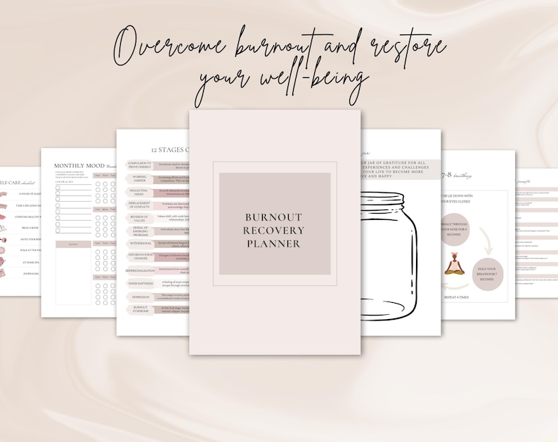 Burnout recovery planner | adhd burnout | burnout workbook | Stress relief | Mental health | anxiety journal | therapy worksheets | therapy tools | digital planner | digital download |  Printable planner | 
organization | 
adhd planner