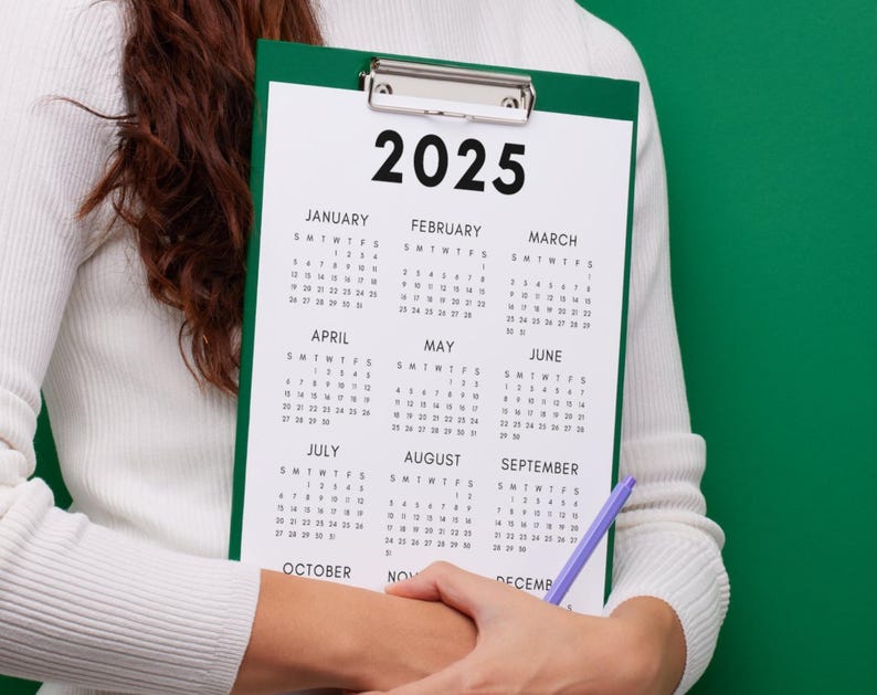 2025 Calendar | Single page | Sunday start | Monday start | Desk calendar | wall calendar | printable calendar | 2025 planner | printable planner | calendar template | calendar digital | digital planner | calendar 2025 | Instant download |