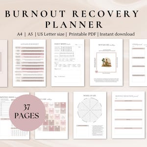 Burnout recovery planner | adhd burnout | burnout workbook | Stress relief | Mental health | anxiety journal | therapy worksheets | therapy tools | digital planner | digital download |  Printable planner | 
organization | 
adhd planner